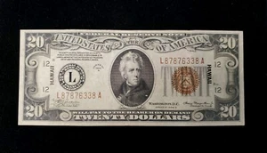 1934A Twenty Dollar Hawaii Overprint War Time Currency - Picture 1 of 2