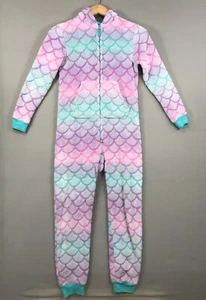 Cat & Jack Pajamas Girl's Large 10/12 Multicolor Fleece Hooded One Piece Mermaid - Picture 1 of 14
