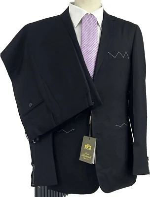 Traje Hombre Negro Lana Tasmania Made IN Italy 46 48 50 52 54 56 58 60 D6 Boda - Imagen 1 de 4