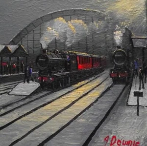 Original MEJOR pintura al óleo artista destacado James Downie: LMS en la estación central - Imagen 1 de 4