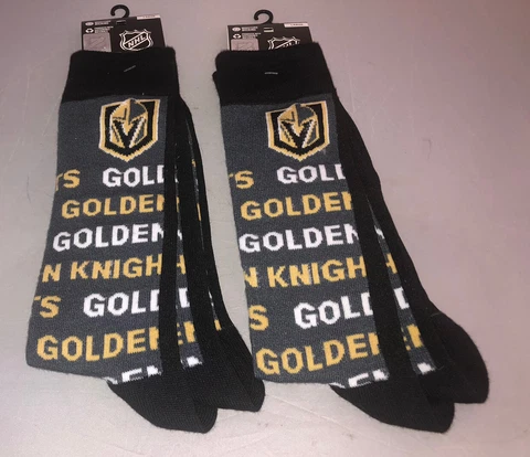 NHL VGK Logo Vegas Golden Knights Socks Size Large 8-13 Moisture Lot Of 2 Pairs Cover