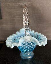Fenton Art Glass Blue Opalescent Hobnail 4.5" Handled Basket