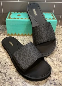 MICHAEL KORS Women’s Sz 10 M Wade Slide 45S0WDFA2B Black/Grey NEW - Picture 1 of 6