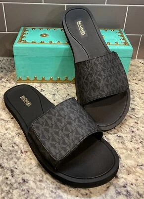 MICHAEL KORS Mujer Talla 10 M Wade Slide 45S0WDFA2B Negro/Gris NUEVO Foto 1 de 4