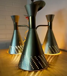 Vintage MCM Adjustable Triple Shade Metal Ceiling Light Lamp Mid Century Atomic - Picture 1 of 18