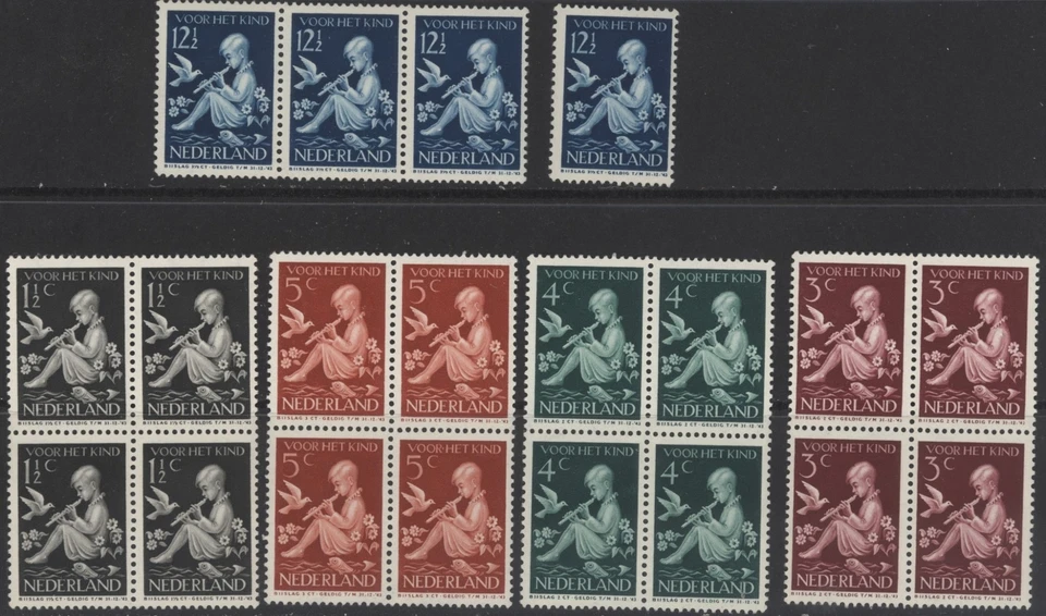 Netherlands 1938 Child Welfare 5 sets of 5, blocks of 4 (except 12½c) , mint MNH - Image 1 of 1