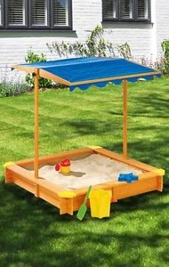 Sandkasten Dach Holz Kinderspielzeug Garten Außen Buddelkiste Terrasse - Bild 1 von 2