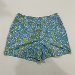 Garnet Hill Blue Yellow White Flower Floral Cotton Shorts Women’s Size 10 - Picture 1 of 5
