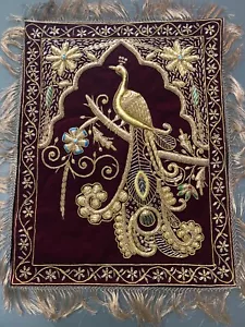 36"x24" Luxury Peacock Zardozi Wall Hanging Elegant Embroidered Carpet for Home - Picture 1 of 8