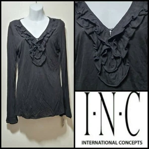 INC International Concepts Blusa Escote en V Negro con Volantes ~ L M3020 - Imagen 1 de 10