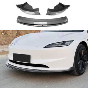 For Tesla Model 3 2024-2025 ABS Carbon Look Front Bumper Lip Body Spoiler 3PCS