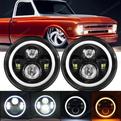 Par de faros LED redondos 105W 7" haz alto/bajo para Chevy 1975-1980 K10 K20 K5 C10 Foto 1 de 4