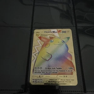 Pokémon TCG Pikachu VMAX Gold Metall Karte Fan Art 044/185 Real* - Bild 1 von 11