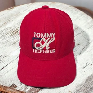 Tommy Hilfiger Spell Out Strapback Cap Embroidered Vintage 90s Baseball Hat Red - Picture 1 of 13