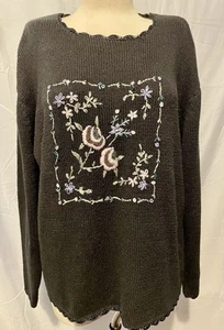 KAREN HART Black Stunning Embroidery Pull Over Sweater Size Medium EUC - Picture 1 of 8