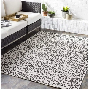Esperanza Leopard Outdoor Area Rug,2' x 2'11",Black/White - Picture 1 of 5