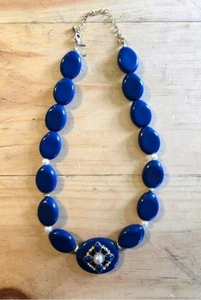 Damen Vintage Faux Peral Halskette Blau Perlen - Bild 1 von 3