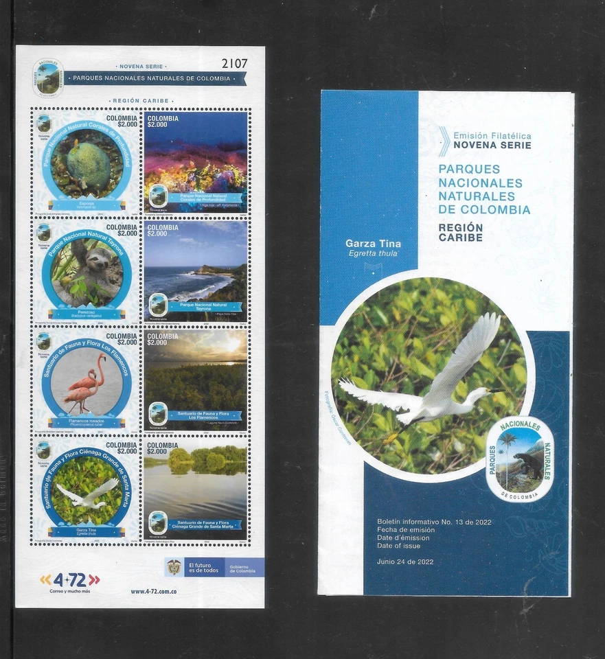 Colombia 2022, parques naturales - aves, perezosos, esponja marina, algas rojas - corales, cie Foto 1 de 1