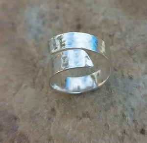 Wrap Hammered Dainty Band GS Silver Micro Wide Handmade Jewelry Ring Gift Her - Picture 1 of 3