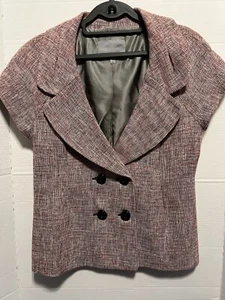 Classiques Entier Short SL Textured Blazer Jacket Lg Pink Collared Button Front - Picture 1 of 17