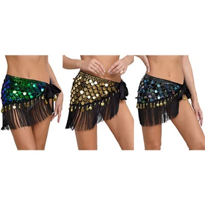 Sciarpa donna danza del ventre anca paillettes frange triangolo avvolgente gonne abbigliamento da ballo - Foto 1 di 46