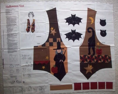 Halloween Bruja Negro Gato Murciélagos Adjuntar a Camisa Chaleco Panel Tela Foto 1 de 4