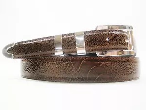Fibbia argento sterling 925 2 anelli e set punte con cintura struzzo originale 1-1/4 a 1 - Foto 1 di 11