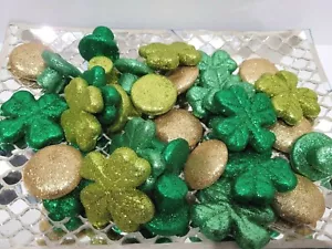 24pc St Patrick's Day Green Glitter 2.5" Shamrocks Crafts Scatter Bowl Filler - Picture 1 of 5