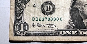 1 Dollar Schein 2003 zirkuliert Fun Repeater ausgefallene Seriennummer D 123 7 80 80 C - Bild 1 von 3