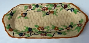 Japan TRAY BASKET WEAVE Flowers & LEAVES OLD STAMP JAPAN 29.5 X 14cm Chip - Picture 1 of 13