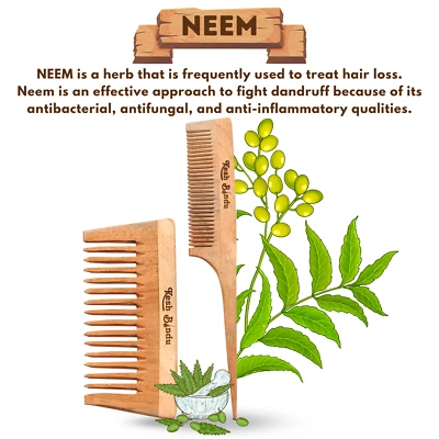 Neem Wooden Comb Wide Teeth for Healthy & Dandruff Free Scalp Massaging Comb - Image 1 of 4