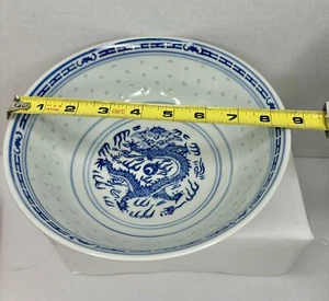 Chinese "RICE EYES "  Porcelain Blue & White Dragon  large 8 " RICE BOWLS - Picture 1 of 1