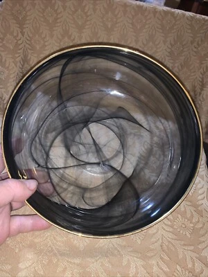 AKCAM Remolino Negro con Bordes Dorados 81/2" Hecho a Mano Vidrio Arte Cuenco de Turquía Foto 1 de 4