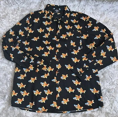 Camisa Neff Para Hombre Negra Goldfish Koi Manga Larga Con Botones Talla Grande Nueva Foto 1 de 4