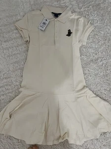 Raph lauren Stretch Dress Logo Bear GIRLS Size XL 16  NEW $45 each. Ivory or Red - Picture 1 of 5