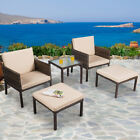 5pcs Rattan Patio Furniture Set Chairs Ottoman Cushioned Garden Lawn Brown