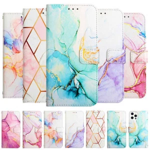 Marble Leather Wallet Cover Case For Motorola E13 E20 E40 E7 Edge X30 E32 - Picture 1 of 17