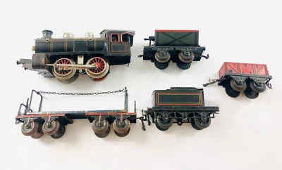 Colección Bing locomotora y tender vagón de mercancías litografía antigua esc... - Imagen 1 de 4