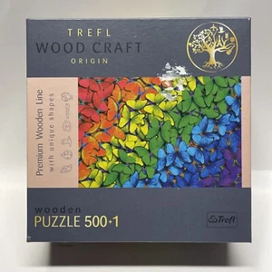 Trefl Wood Craft 501 Piece Wooden Puzzle - Rainbow Butterflies 100% Complete - Picture 1 of 8