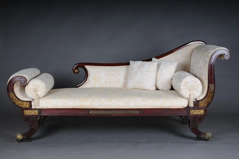 Antique English Chaise Longue/Recamiere Made From Mahogany, Um 1830 Cover