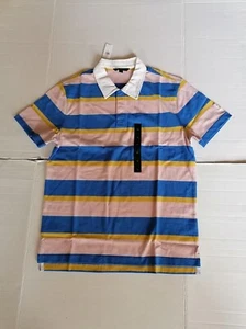 NWT BANANA REPUBLIC MEN'S BLUE/PINK STRIPE RUGBY POLO SHIRT SZ M  797926 - Picture 1 of 5