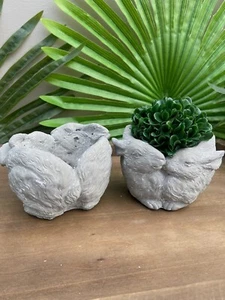 Par de macetas de cemento de piedra rústica con diseño de conejito conejo - Imagen 1 de 9