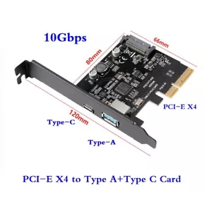 PCI-E PCI-E X4 PCI Express to USB 3.1 Gen 2 Type A+Type C Expansion Card 10 Gbps - Picture 1 of 12