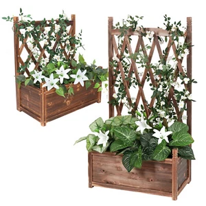 Wooden Garden Planter Plant Flowerpot Box With Trellis Support Patio Lattice 30" - Picture 1 of 19