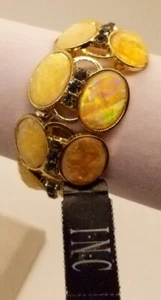 INC International Concepts Gold Tone Faux Opal Black Crystal Stones Stretch... - Picture 1 of 6