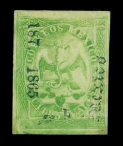 MEXICO 1865  Eagle 4r green - MEXICO 187 - dist. ovpt Sc#24 mint MH VF-XF - Picture 1 of 2