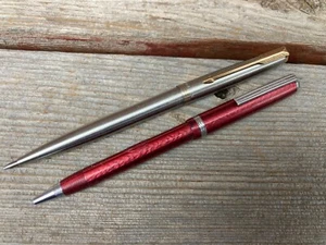VTG PARKER ARROW CHROME BALLPOINT PEN & ESTERBROOK RED MECHANICAL PENCIL - Picture 1 of 3