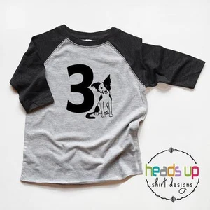 Perro Niño Camiseta de Cumpleaños 3 - Niño / Niña Tercer Cumpleaños Raglan camiseta Cachorro - Perro - Imagen 1 de 2