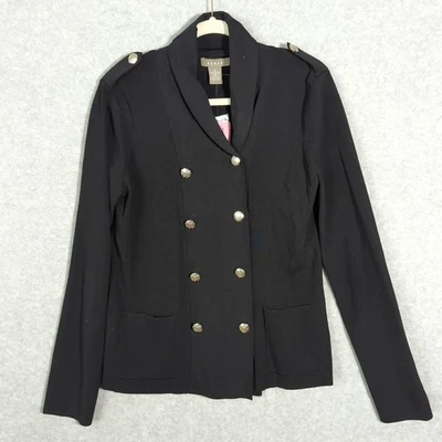 Kenar 黑色针织军事风格西装外套夹克金色纽扣正面中号 — 第 1/4 张图片