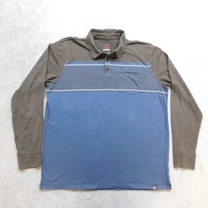Prana Long Sleeve Polo Shirt Mens Large Brown Blue Striped Cotton Blend Tech - Picture 1 of 11